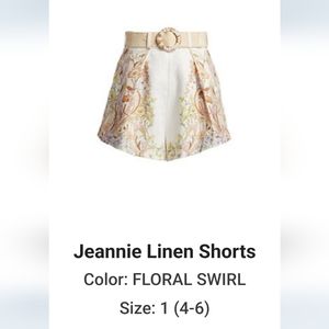 Zimmermann Jeannie Linen Shorts size 1